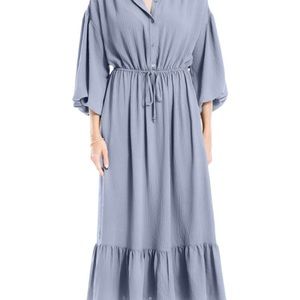 MIDI blue sleeved dress drawstring